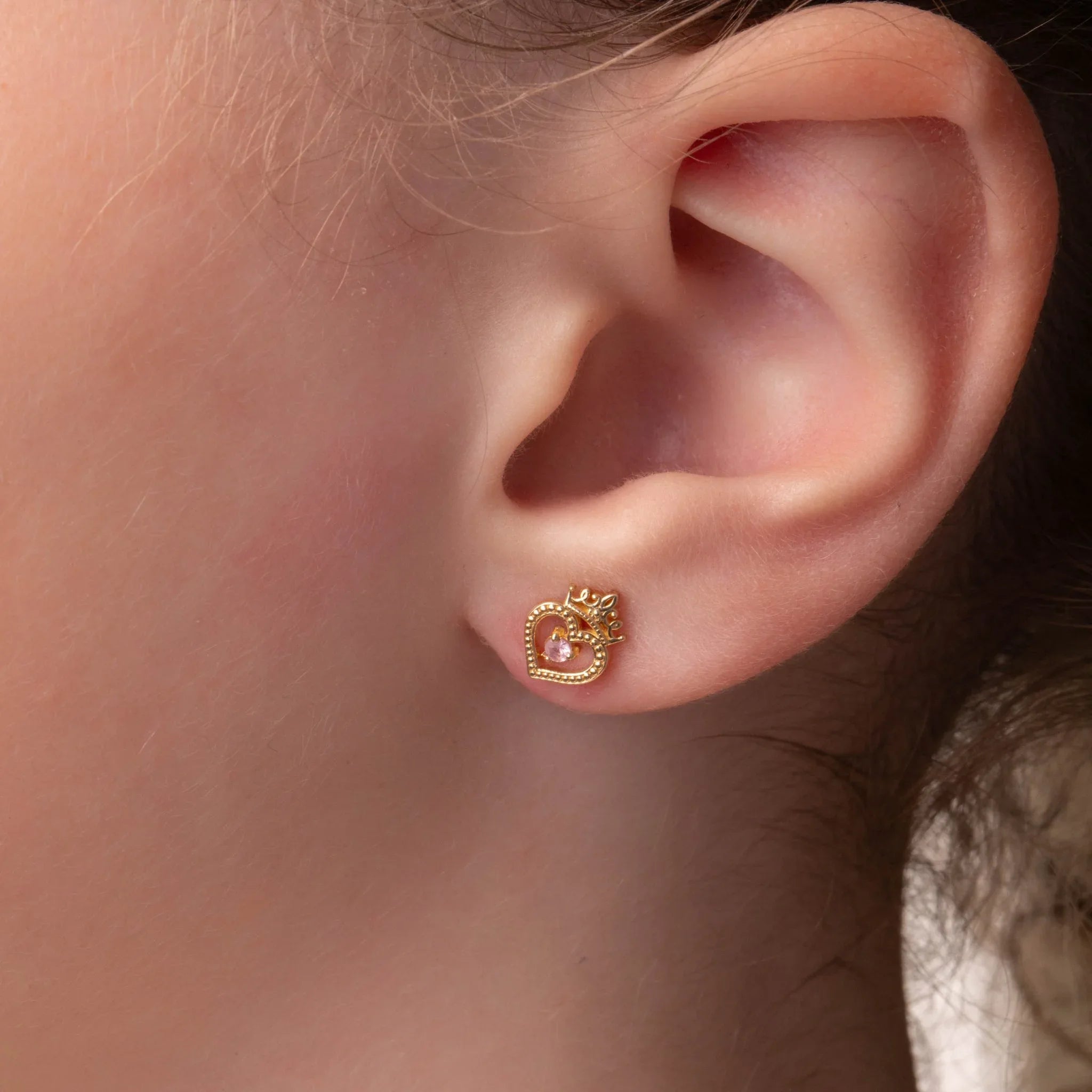 Orecchini Cuore Principessa - Oro e Zaffiro Rosa - VitaMea