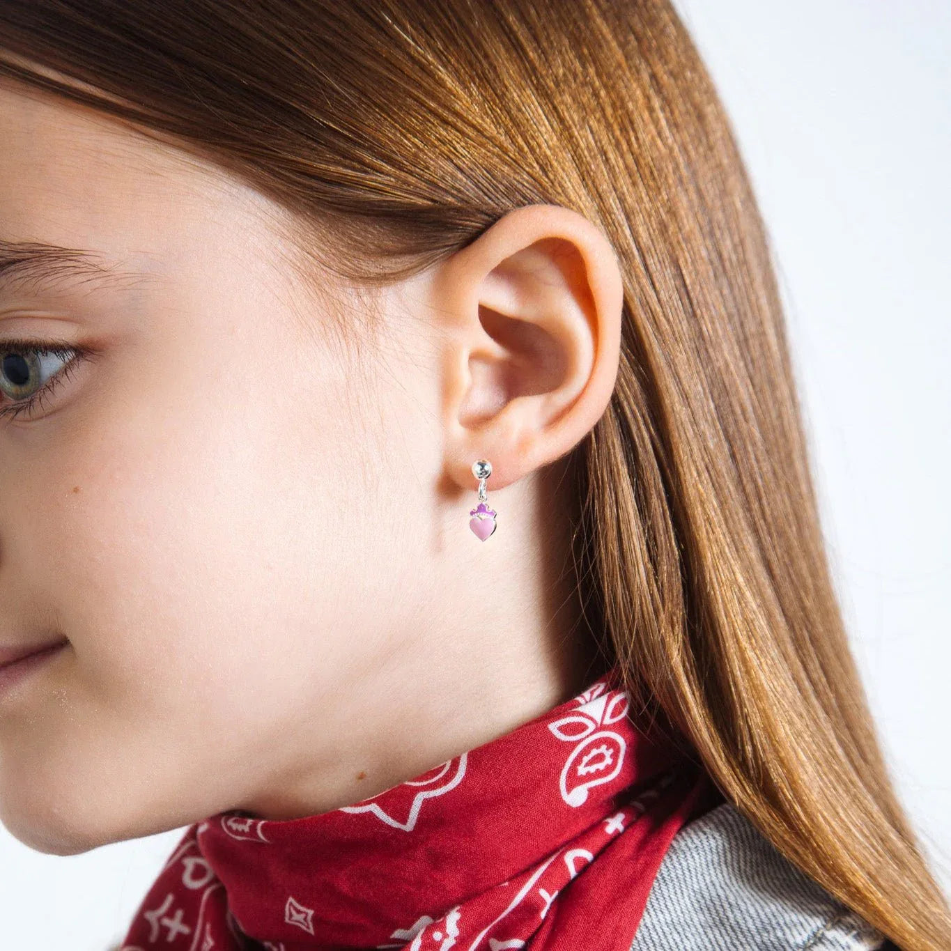 Orecchini Principesse - Baby - Argento, Cuore Fucsia - VitaMea