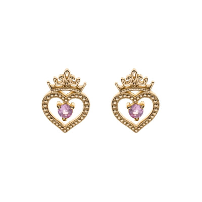 Orecchini Cuore Principessa - Oro e Zaffiro Rosa - VitaMea